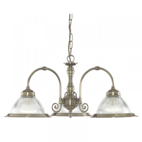 Suspension 3 ampoules  american diner, en laiton antique et verre