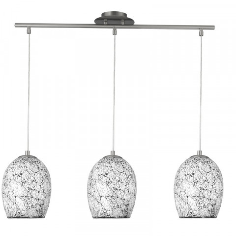 Suspension 3 ampoules crackle, en chrome et verre blanc