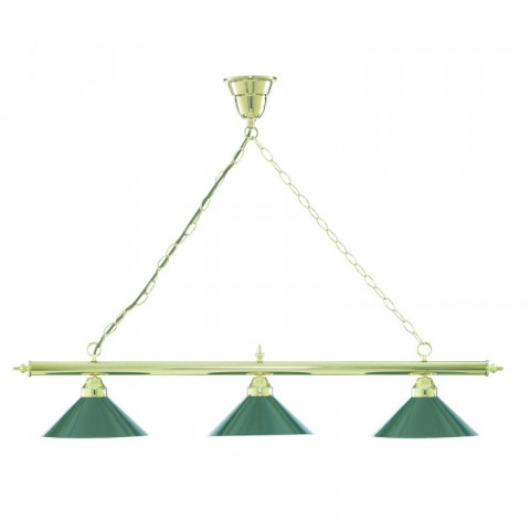 Suspension 3 ampoules pool light, en laiton poli avec abat-jour verts