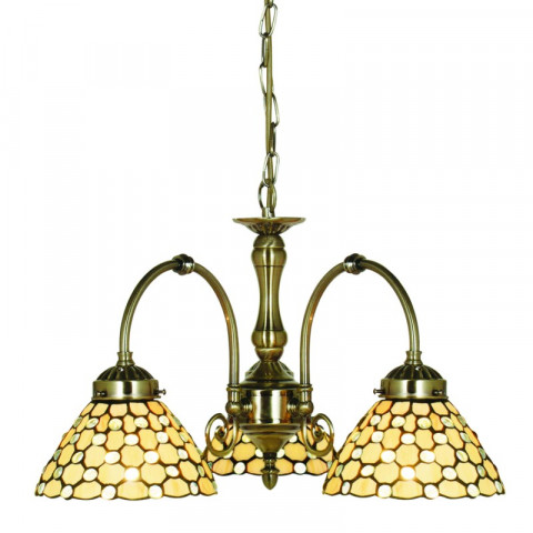 Suspension 3 ampoules raindrop, en laiton antique et verre tiffany clair