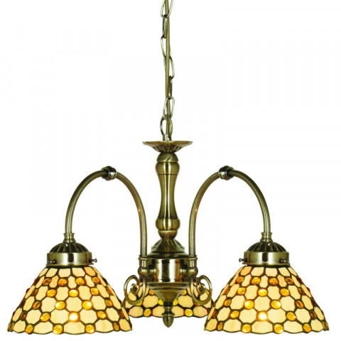 Suspension 3 ampoules raindrop, en laiton antique et verre tiffany marron
