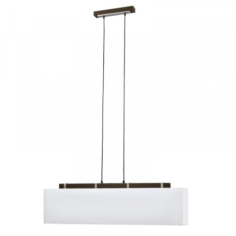Suspension 4 ampoules waverley, en argent satiné et bois avec abat-jour blanc