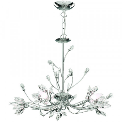Suspension 5 ampoules hibiscus, en chrome, verre et cristal