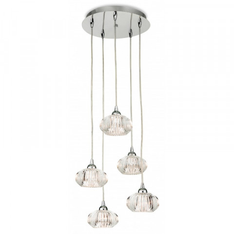 Suspension 5 ampoules lisbon, chrome et verre