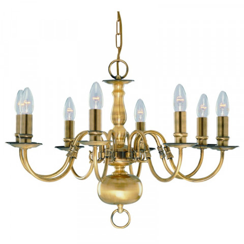 Suspension 8 ampoules flemish, en laiton antique