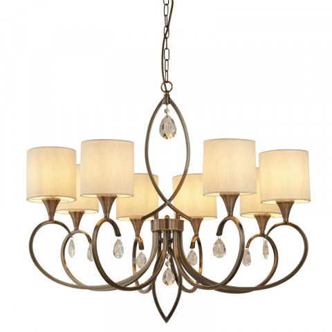 Suspension alberto, laiton antique et cristal, 8 ampoules
