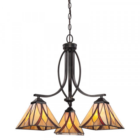 Suspension asheville, bronze et verre tiffany, 3 ampoules