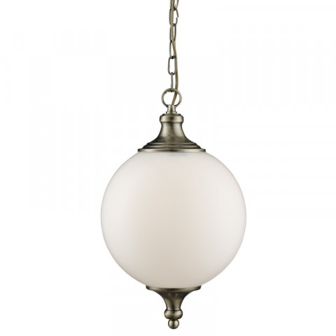 Suspension atom, en laiton antique et verre opale