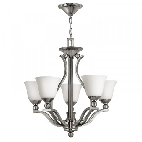 Suspension bolla, nickel brossé et verre, 5 ampoules