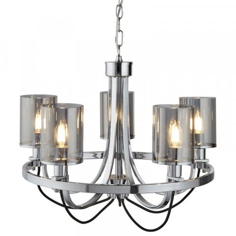 Suspension catalina, chrome et verre fumé, 5 ampoules