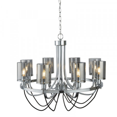 Suspension catalina, chrome et verre fumé, 8 ampoules