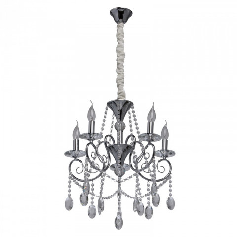 Suspension chromée crystal 5 ampoules 94 cm