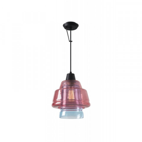 Suspension color, acier et verre, bleu et magenta