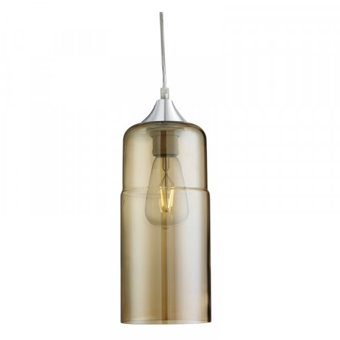 Suspension cylindrique olsson, en chrome et verre ambre