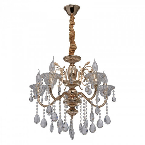Suspension dorée crystal 5 ampoules 100 cm