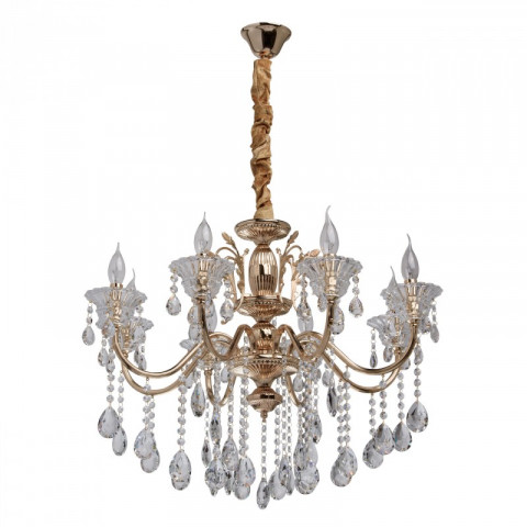 Suspension dorée crystal 8 ampoules 100 cm
