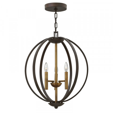 Suspension euclid, bronze espagnol, 3 éclairages