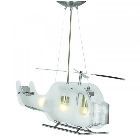 Suspension hélicoptère novelty, en argent satiné et verre
