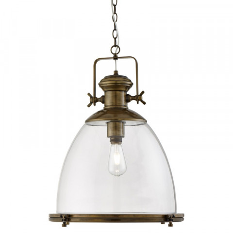 Suspension industrial pendant, en laiton antique et verre clair