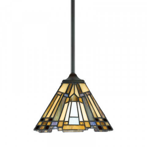 Suspension inglenook, bronze et verre tiffany, 20 cm