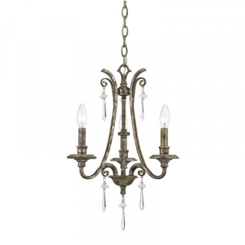 Suspension kendra, argent tacheté et abat-jour perle, 3 ampoules