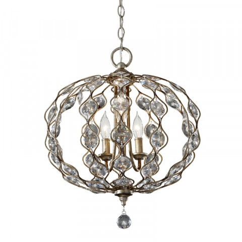 Suspension leila, argent bruni et cristal , 3 ampoules