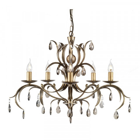Suspension lily, bronze antique et verre, 5 ampoules