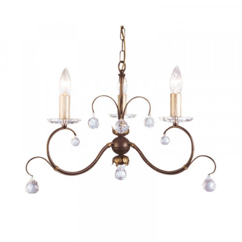 Suspension lunetta, bronze et cristal, 3 ampoules