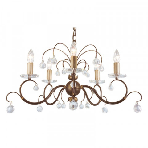Suspension lunetta, bronze et cristal, 5 ampoules