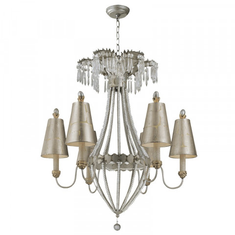 Suspension maiden voyage, argent et cristal, 6 ampoules