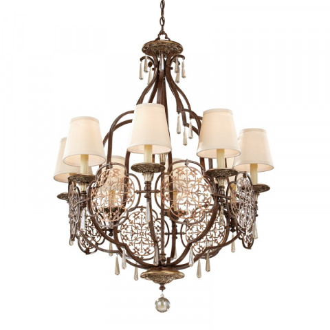 Suspension marcella, bronze oxydé et or, 8 ampoules