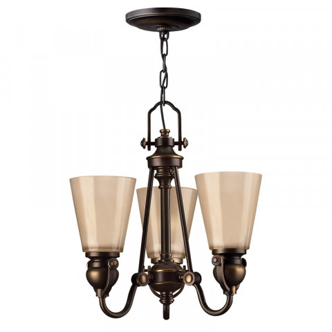 Suspension mayflower, bronze vieilli et verre, 3 ampoules