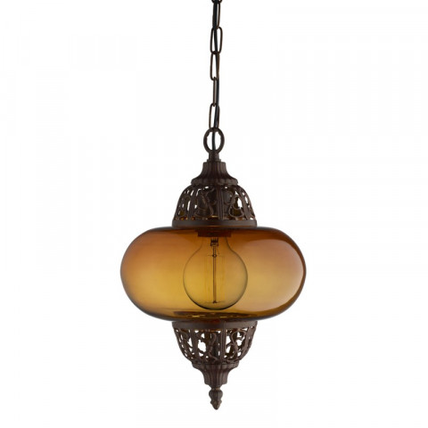 Suspension moroccan, en cuivre et verre ambre