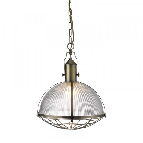 Suspension pendant largeur 31 cm, en laiton antique et verre