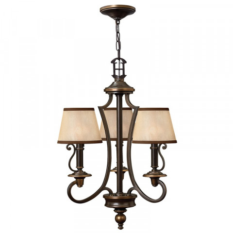 Suspension plymouth, bronze vieilli, 3 ampoules, avec abat-jour
