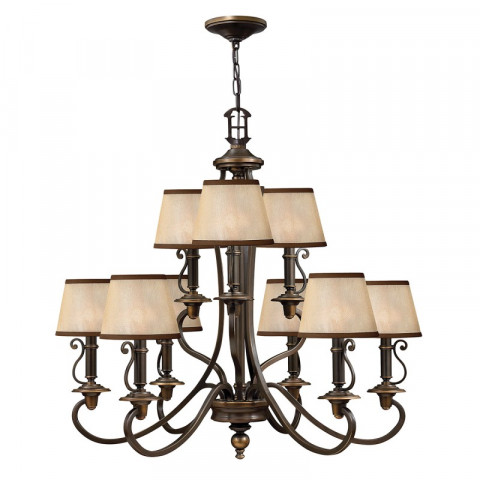 Suspension plymouth, bronze vieilli, 9 ampoules, avec abat-jour