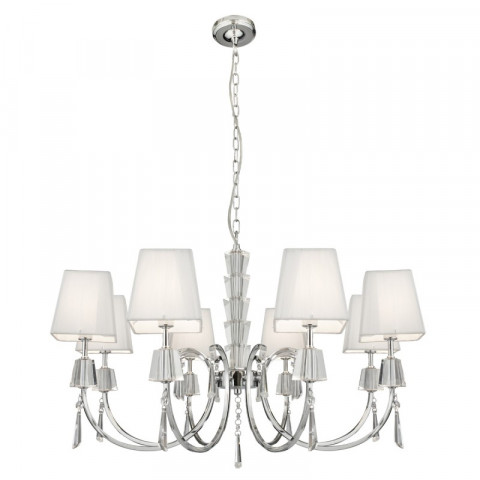 Suspension portico, en chrome et verre avec 8 abat-jour blancs