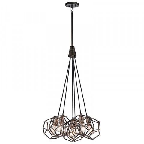 Suspension rocklyn, acier brut, laiton, 6 éclairages