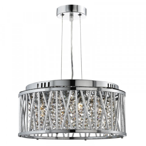 Suspension ronde 4 ampoules elise, en chrome, aluminium et cristal