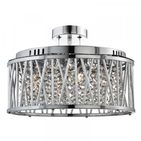 Suspension ronde 5 ampoules elise, en chrome, aluminium et cristal