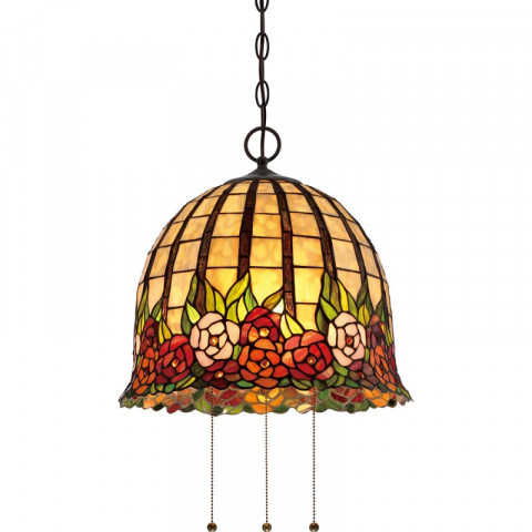 Suspension rosecliffe, bronze et verre tiffany