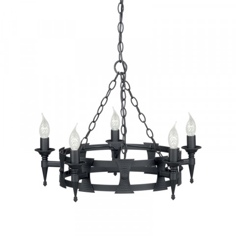 Suspension saxon, fer forgé, noir, 5 ampoules
