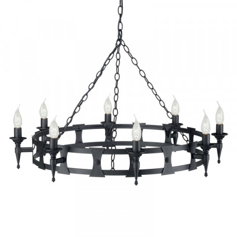 Suspension saxon, fer forgé, noir, 8 ampoules