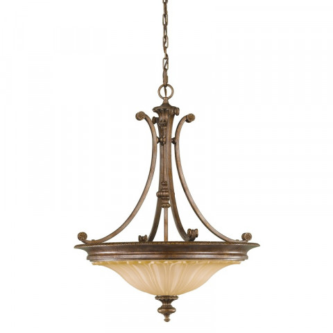 Suspension stirling castle, bronze et verre, 3 ampoules