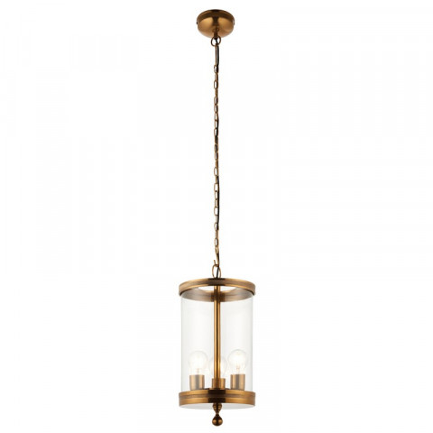 Suspension vale, laiton antique et verre, 3 ampoules