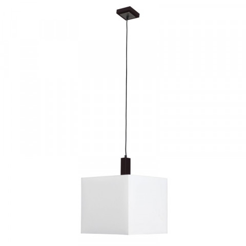 Suspension waverley, en argent satiné et bois avec abat-jour blanc