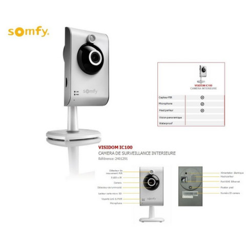 Caméra de surveillance intérieure fixe visidom ic 100 SOMFY - compatible tahoma