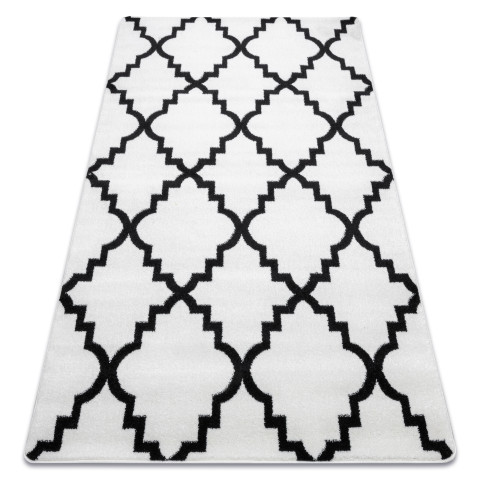 Tapis sketch - f343 crème et blanc trèfle marocain trellis - Dimension au choix