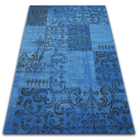 Tapis vintage 22215/073 bleu / gris patchwork - Dimension au choix