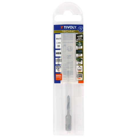 Foret Taraudeur Fraisureur HSS Queue hexagonale 4x70MM - TIVOLY - 1050294040070